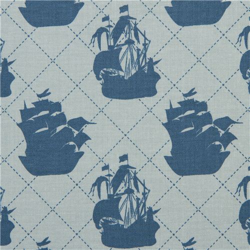 Tissu Riley Blake bleu avec des bateaux de pirates Tissu