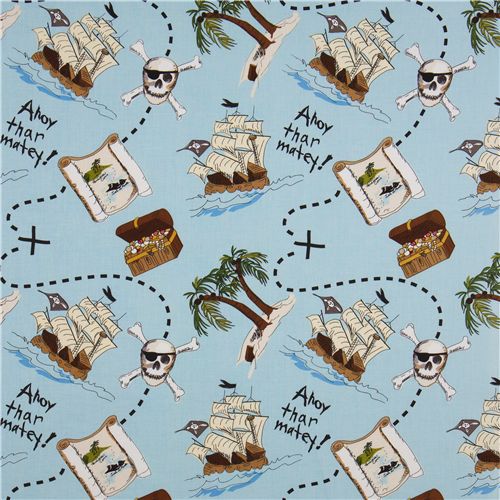 blue Riley Blake pirates fabric treasure map ship 2