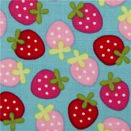 blue Riley Blake strawberry fabric from the USA Fabric