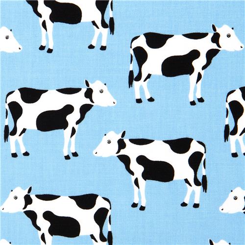 blue Robert Kaufman fabric Menagerie with cow 1