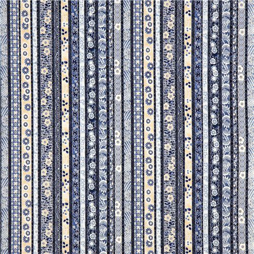 blauer Robert Kaufman Stoff mit Blumen & Silber USA 2
