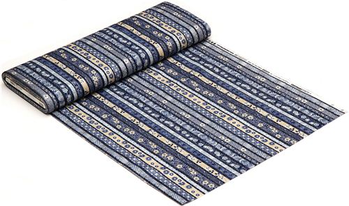 blauer Robert Kaufman Stoff mit Blumen & Silber USA 3