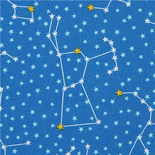 Tissu bleu avec l'espace, des constellations, des étoiles Tissu