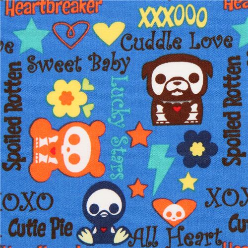 blue Skelanimals animal skeleton fabric sweet words USA Fabric