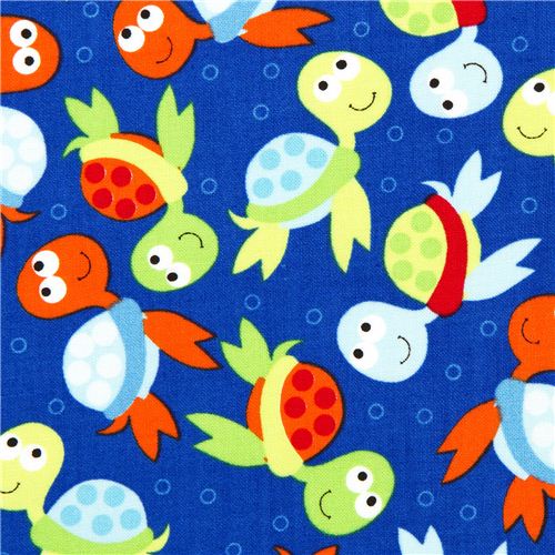 blue Timeless Treasures fabric for children with turtles 1