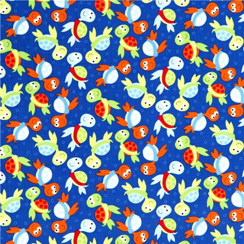 blue Timeless Treasures fabric for children with turtles 2