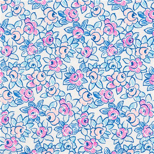 tessuto bianco fiori blu rosa stile Art Deco Tessuto