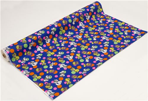 blue animals fabric lion tiger bunny owl by Kokka Japan 3