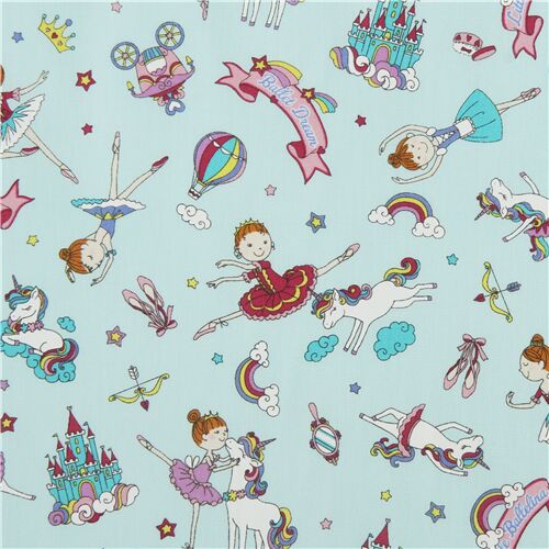 blau Ballerina Einhorn Regenbogen japanischer Oxford-Baumwollstoff Stoff