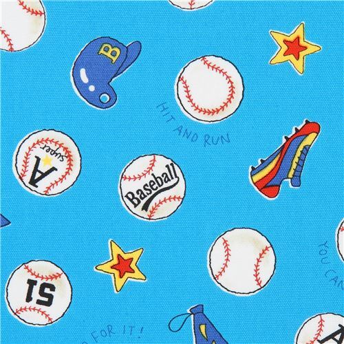 Tela azul oxford deportiva motivos bisbol pelota guante de Kokka Tela