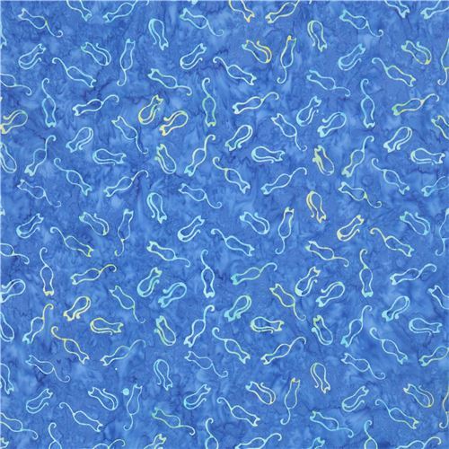 Fat Quarter (50 x 56 cm) - blue batik fabric with cats by Timeless Treasures 2