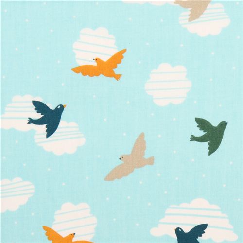blauer Vogel Wolke Himmel birch Bio-Stoff Everyday Party Stoff