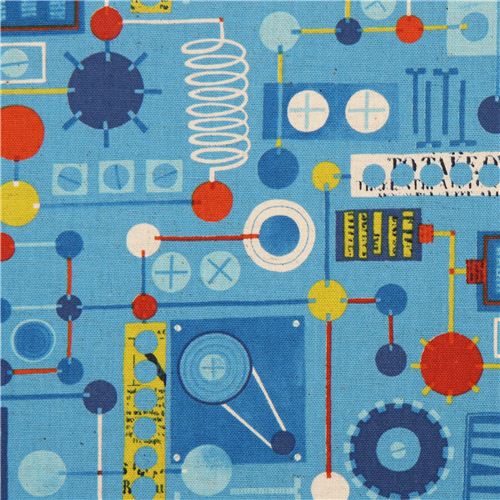 blue canvas Kokka fabric for boys with mechanics Fabric