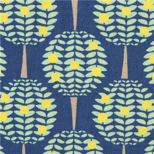 Toile bleue avec des citronniers, par Kokka Japon Tissu
