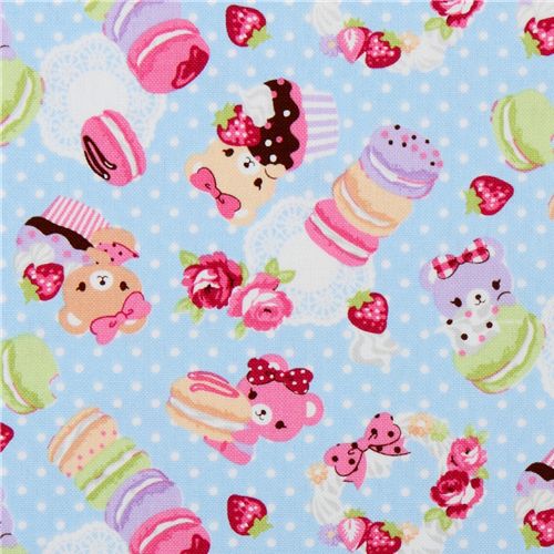 blauer Canvas Stoff Makronen Bären Japan kawaii 1