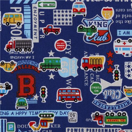 blauer Auto Stoff für Jungs von Kokka Japan 1