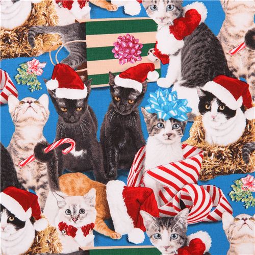 blauer Katzen Weihnachten Tier Stoff Elizabeth's Studio aus den USA Stoff