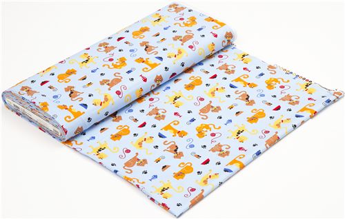 blue cat fabric with mouse fish wool de Robert Kaufman 3