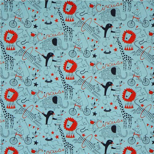 blue circus animals canvas fabric by Nancy Wolff Kokka 2