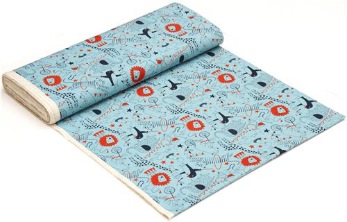 blue circus animals canvas fabric by Nancy Wolff Kokka 3