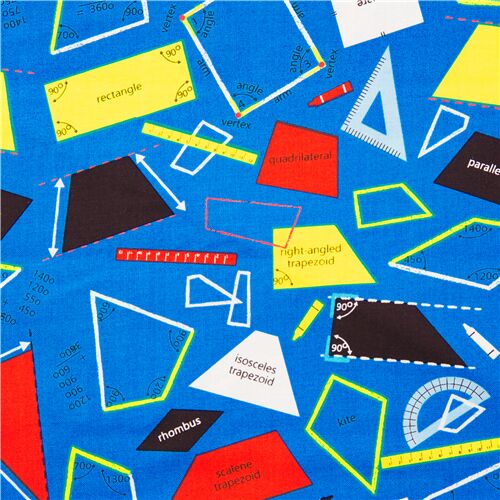Blauer Baumwollstoff mit mathematischen Berechnungen Polygonen Formen Stoff