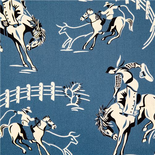 blue cowboy and horse fabric by Alexander Henry Fabric