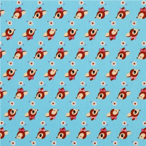 blue deer Kokka oxford cloth fabric kawaii Japan 2