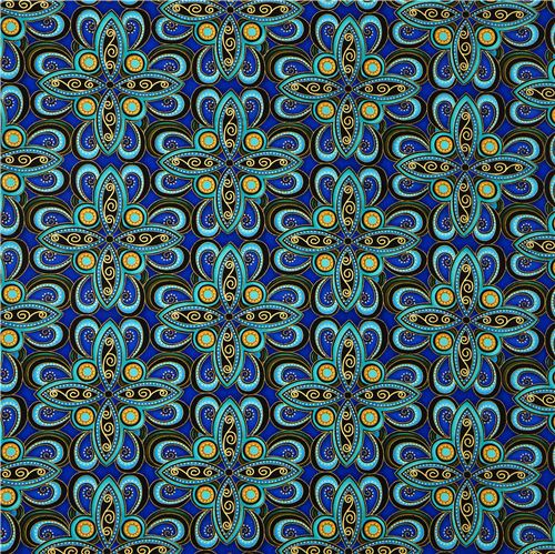 blue designer fabric with ornament & gold embellishments 2