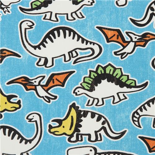 Stoffrest (34 x 110 cm) - Blauer Stoff mit Dinosauriern von Kokka