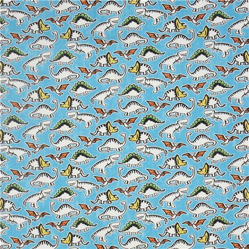 Stoffrest (34 x 110 cm) - Blauer Stoff mit Dinosauriern von Kokka 2