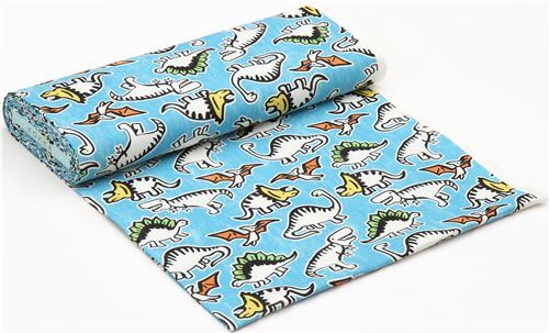 Stoffrest (34 x 110 cm) - Blauer Stoff mit Dinosauriern von Kokka 3