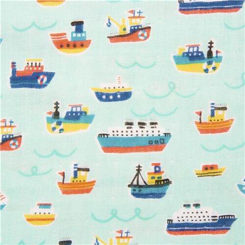Tela gasa doble azul claro de algodón Japón barco navío yate pesquero en mar Tela