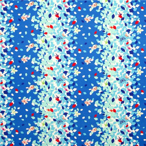 blauer echino Canvas Stoff Blätter & Vögel aus Japan 2
