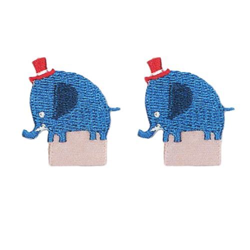 Patchs thermocollants, lphants bleus avec des chapeaux rouges - 2 pices