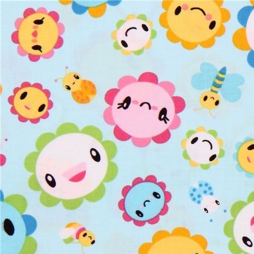 blue fabric funny flowers Toyland Robert Kaufman 1