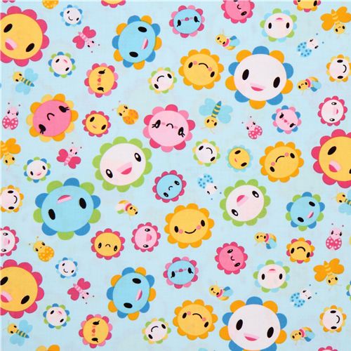 blue fabric funny flowers Toyland Robert Kaufman 2