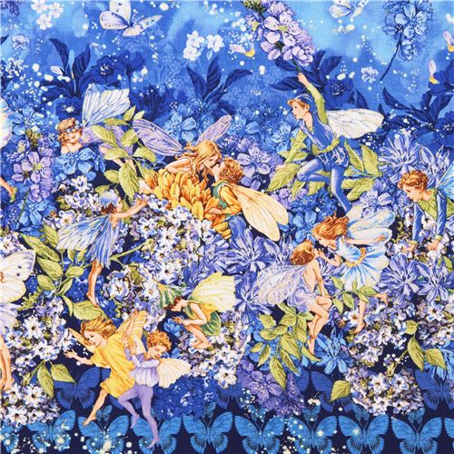 tessuto blu fiabe Michael Miller Dusk fairies border Tessuto