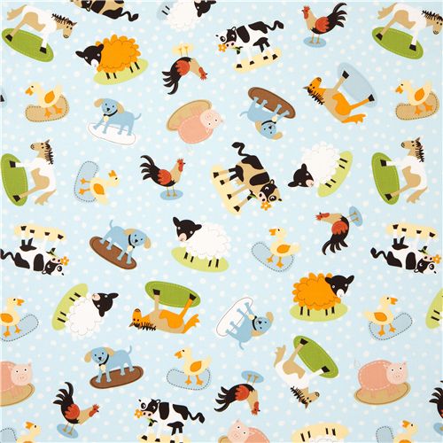 blue farm animal fabric with dots by Robert Kaufman 2