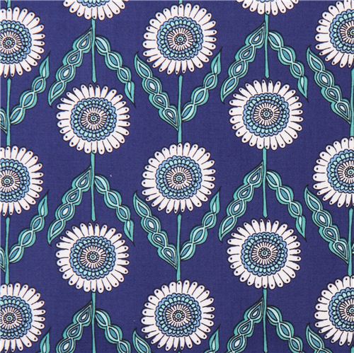 Tissu Robert Kaufman bleu, guirlande de fleurs, Adventure,  Jules And Indigo  Tissu