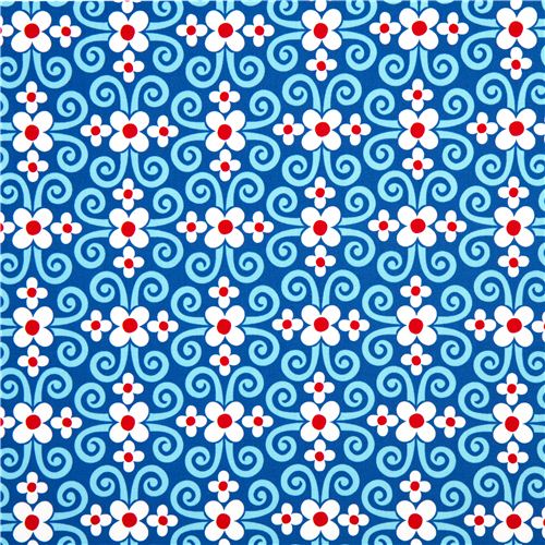 blue flower organic fabric white petals Realizzato da Robert Kaufman 2