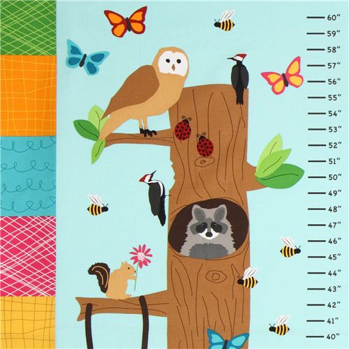 blue forest animal kids growth chart fabric Robert Kaufman Fabric