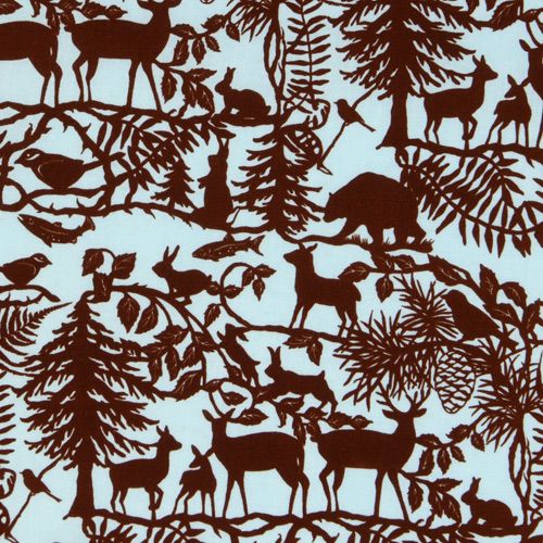 blue forest animals fabric Into The Woods USA designer 1