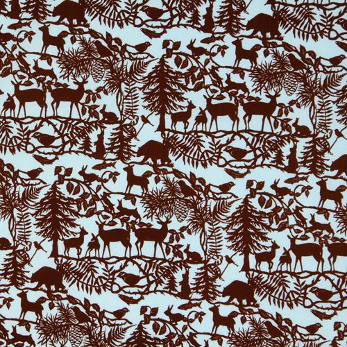 blue forest animals fabric Into The Woods USA designer 2