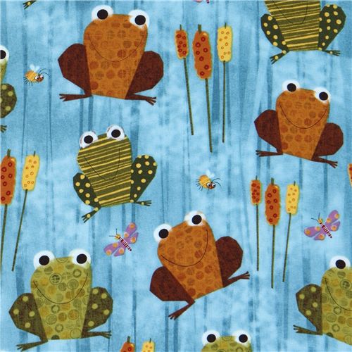 blauer Frosch Stoff Schmetterling Robert Kaufman 1