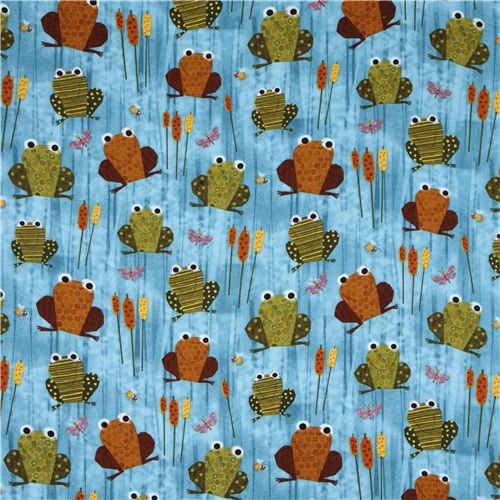 blauer Frosch Stoff Schmetterling Robert Kaufman 2