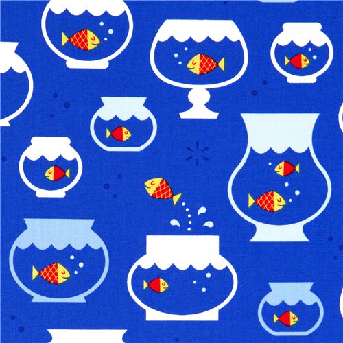 blauer Goldfisch im Glas Stoff von Robert Kaufman 1