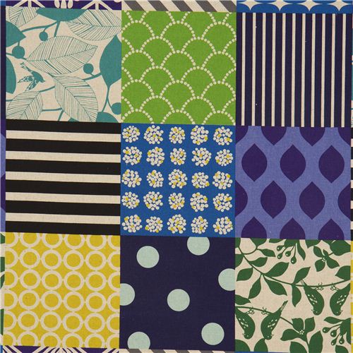 Tessuto laminato blu/verde/nero patchwork Echino Tessuto