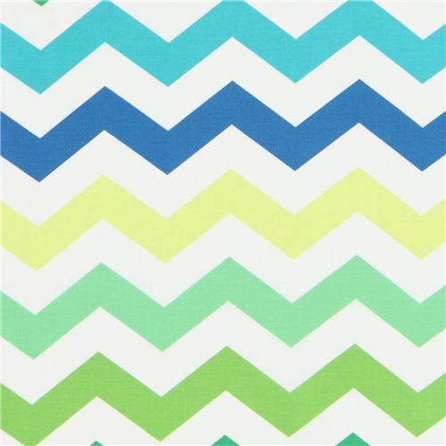 Tela con rayas azules y verdes en zigzag de Michael Miller Tela