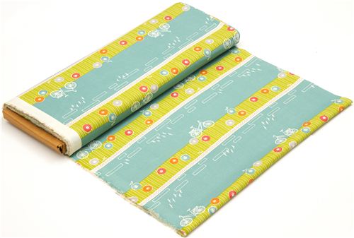 blue grey bike organic fabric with flowers stripes by birch 3