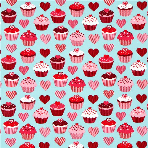 blue heart cupcake fabric de Robert Kaufman 2